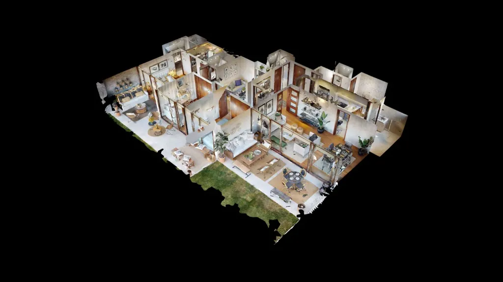 Modelo dollhouse 3D de espacio residencial digitalizado por Magama